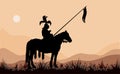 Black silhouette of a medieval knight  on a horse, against the sky Royalty Free Stock Photo